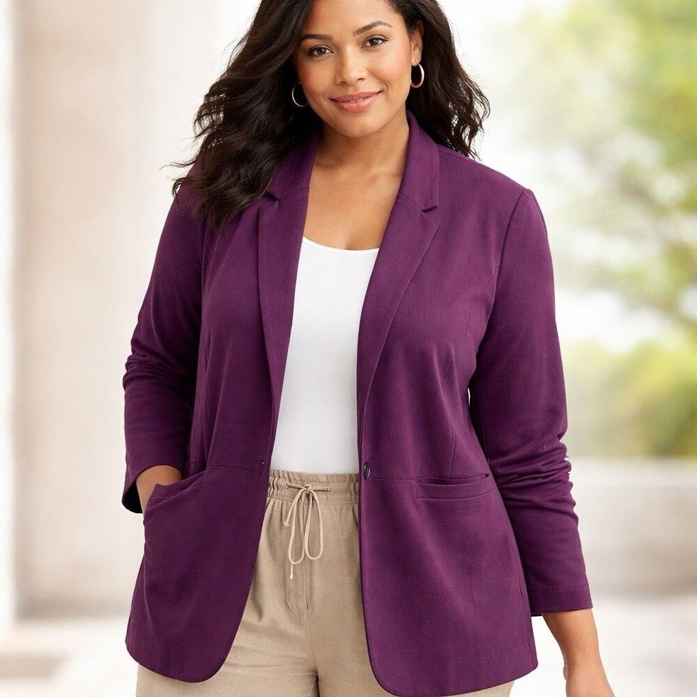 J Jill Wherever Collection Knit Blazer XL Tall stretch Purple Travel Minimalist